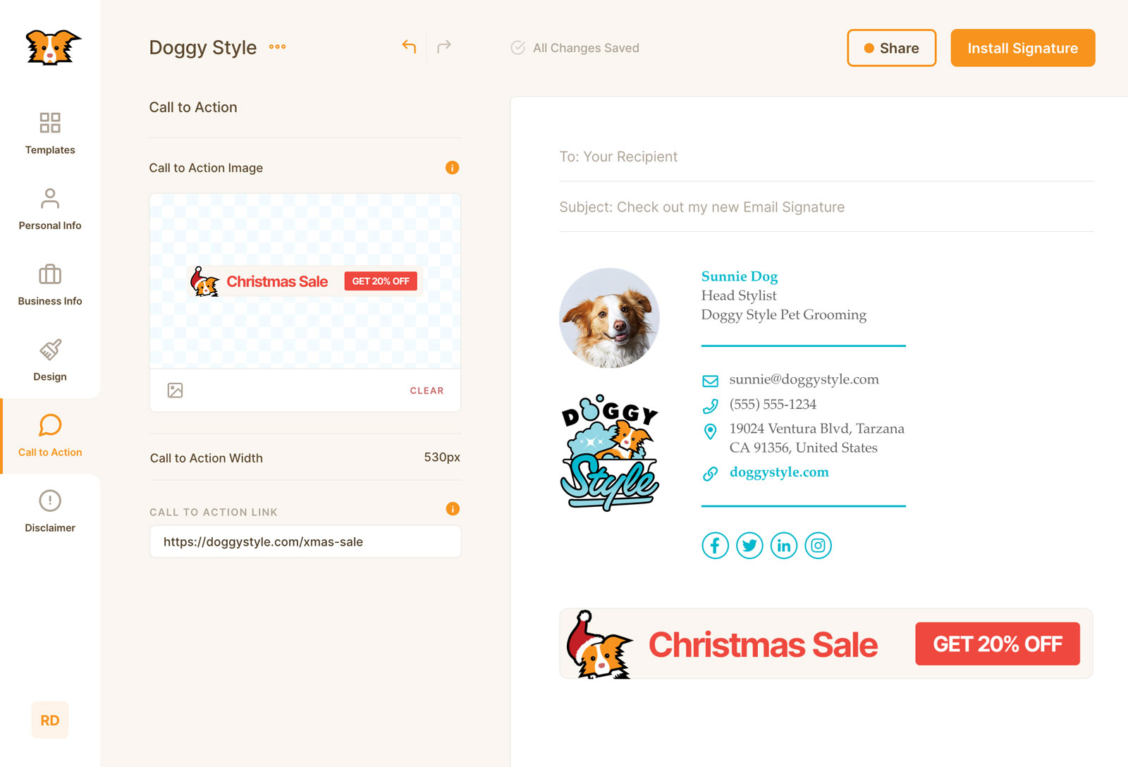 Screenshot of siganture with Christmas sale call to action image